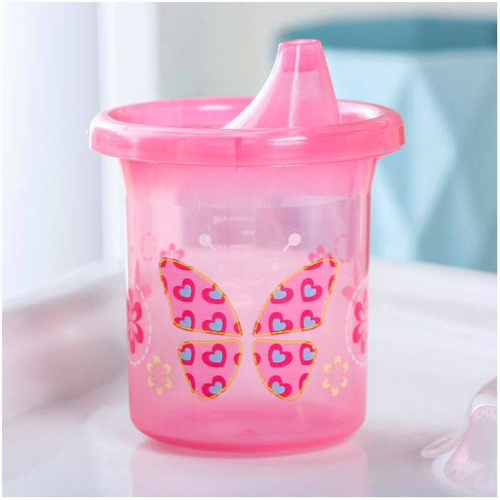 Картинка Поильник детский «Бабочка», с твёрдым носиком 200 мл, цвет розовый (№3721469) от магазина Мир детей Товары для Новорожденных