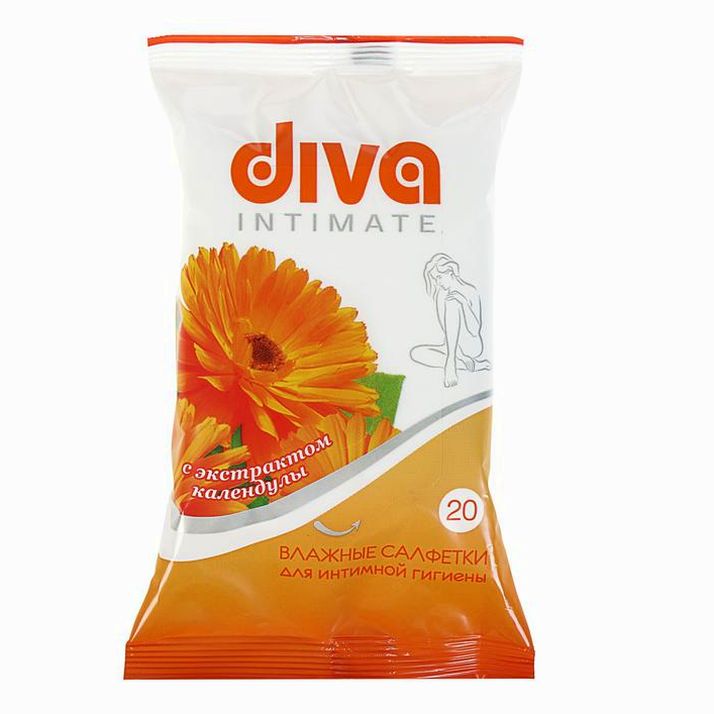Картинка Влажные салфетки Diva Календула, для интимной гигиены, 20 шт. (№4430895) от магазина Мир детей Товары для Новорожденных