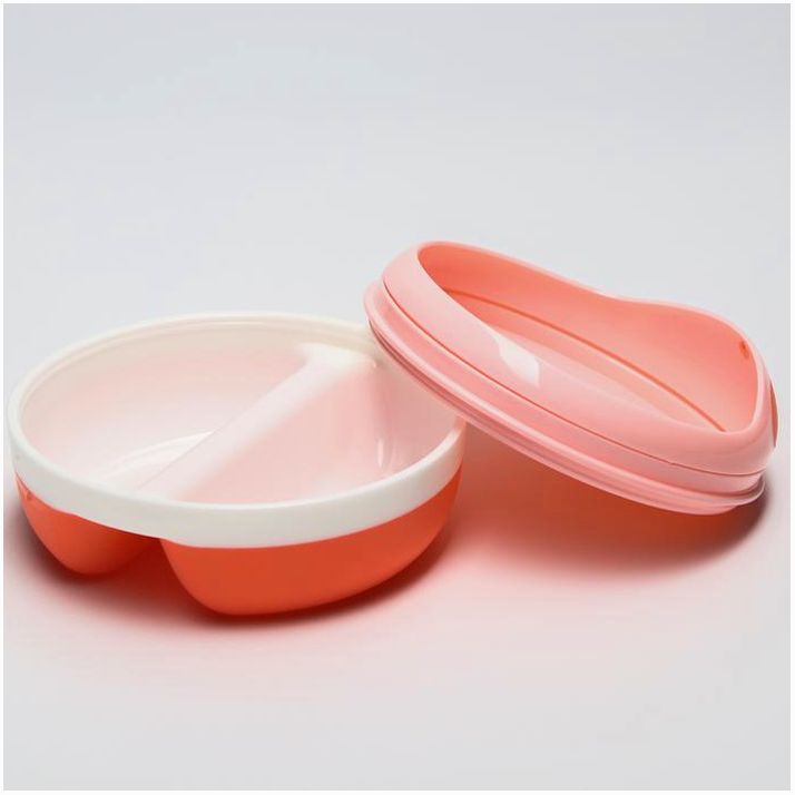 № 2825380 Тарелка детская 2 в 1, двухсекционная миска + крышка, цвет розовый, 2х100 мл, 13х13х7