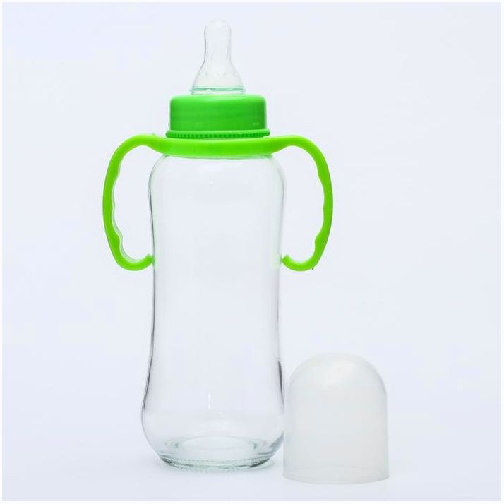 № 4627673 Бутылочка для кормления, стекло, 280 мл., с ручками, цвет МИКС
