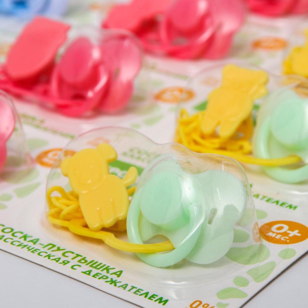 № 7801675 Соска - пустышка силиконовая классическая, от 0 мес., с держателем, цвет МИКС