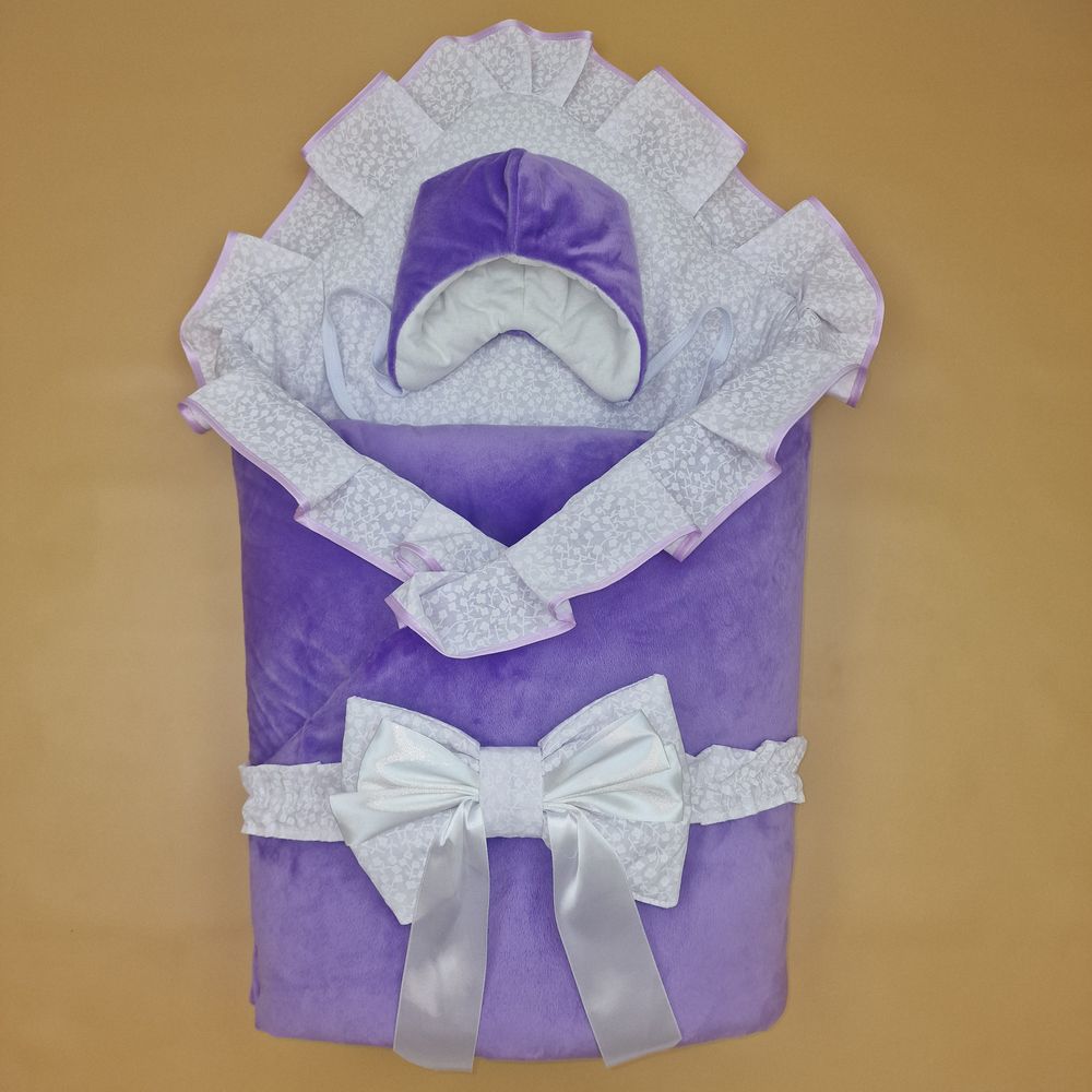 Комплект на выписку 3 пр: одеяло+шапочка+бант (двухсторонний) артикул анонс 1877в-1-1_у_04