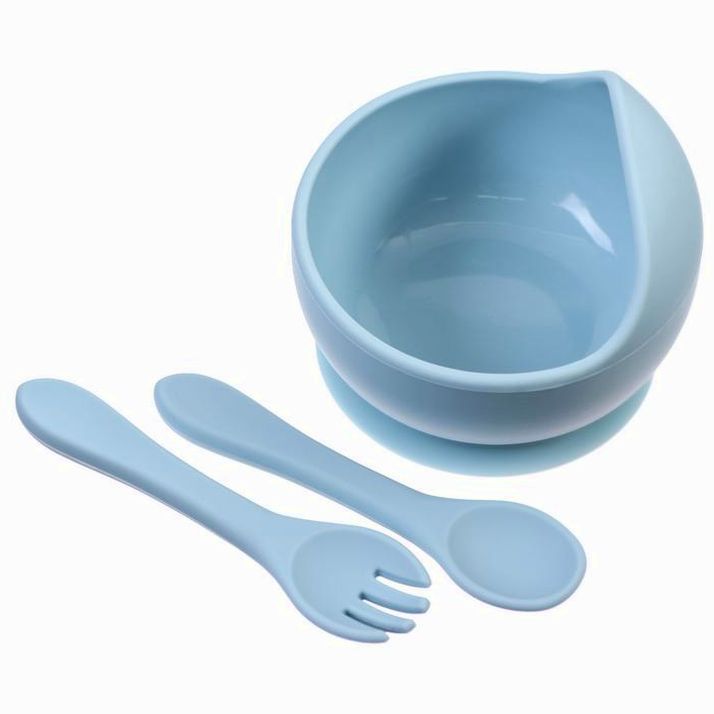 № 9037725 Тарелка детская на присоске и столовые приборы M&B, серый