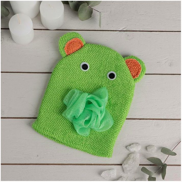 Мочалка-варежка детская для купания Доляна «Слоник», цвет МИКС артикул анонс 2812985