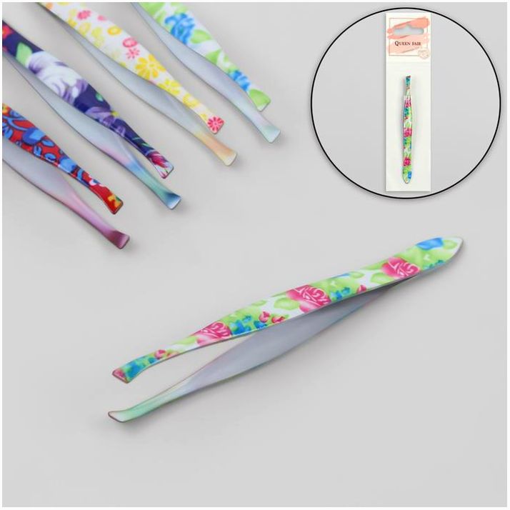 Пинцет скошенный, узкий, 8,5 см, рисунок МИКС артикул анонс 3940236