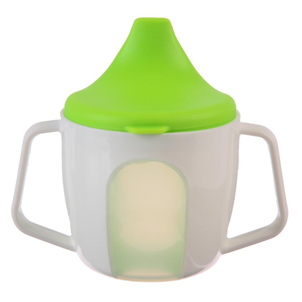 № 9037734 Поильник - чашечка 2 в 1 детский тренировочный, твердый носик, 150 мл., с ручками, цвет зеленый