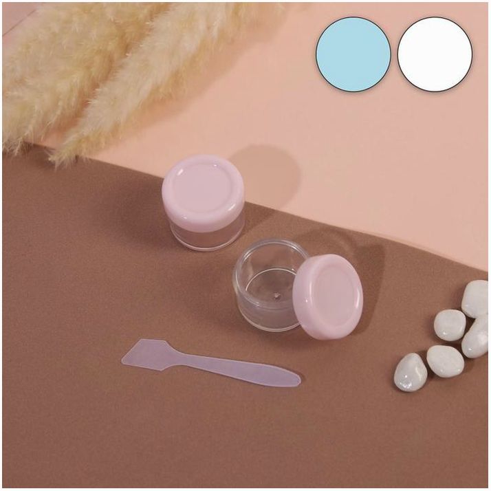 Набор баночек для хранения, 3 предмета: 2 баночки 15 мл, лопатка, цвет МИКС артикул анонс 3953914