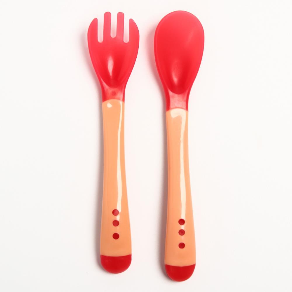 Картинка Набор приборов для кормления: термовилка и термоложка, 2 шт., цвет красно-бежевый (№6976606) от магазина Мир детей Товары для Новорожденных