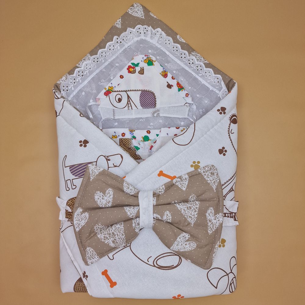 Комплект на выписку 7 пр: одеяло+уголок+пеленка+2 распашонки+чепчик+бант артикул анонс 1880б-2-2_о_10