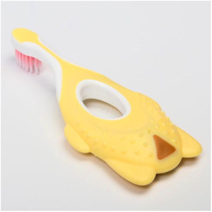 Картинка Детская зубная щетка, нейлон, с ограничителем, цвет желтый (№6913485) от магазина Мир детей Товары для Новорожденных