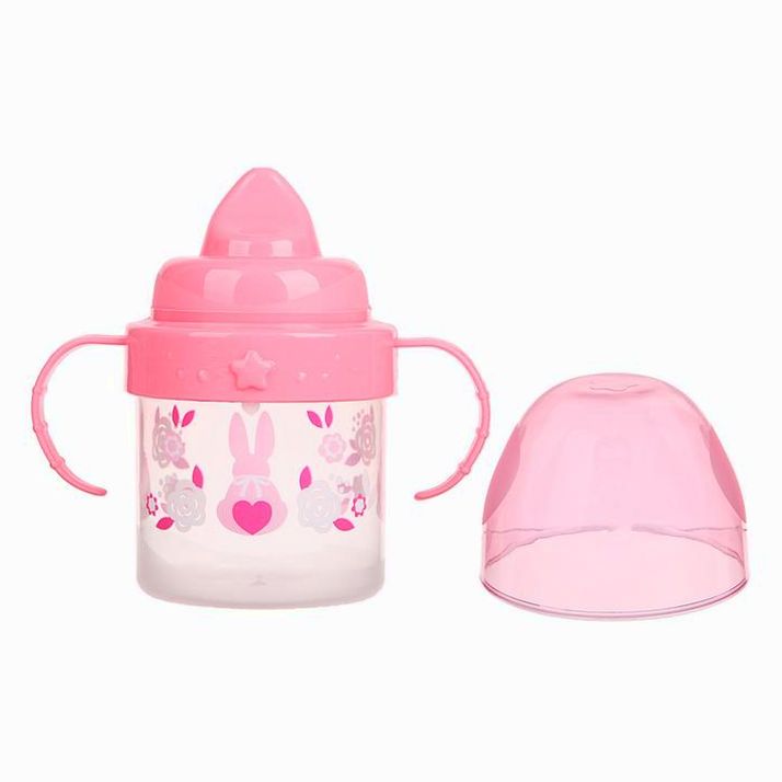 № 3725829 Поильник детский с твёрдым носиком «Моя зая», с ручками, 150 мл, цвет розовый