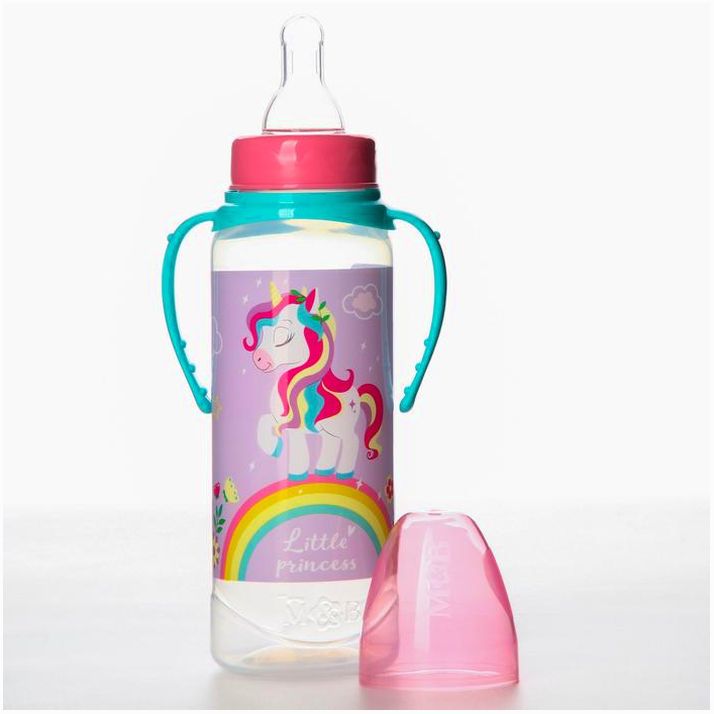 № 7623815 Бутылочка для кормления «Единорог», классическое горло, 250 мл., от 3 мес., цилиндр, с ручками