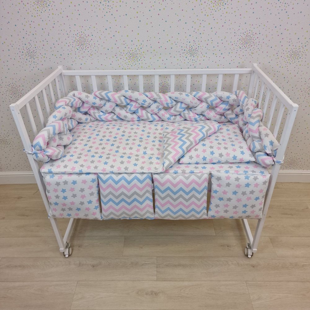 КПБ 10 пр (борт + пододеяльник + одеяло + наволочка + подушка + простынь (бязь) коса артикул анонс 1156-0-1бб