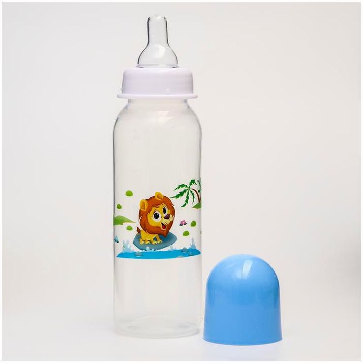 № 144458 Бутылочка для кормления «Весёлые животные», классическое горло, 250 мл., от 0 мес., цвета МИКС